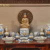 Bộ Đồ Thờ Phật Men Rạn Họa Tiết Hoa Sen