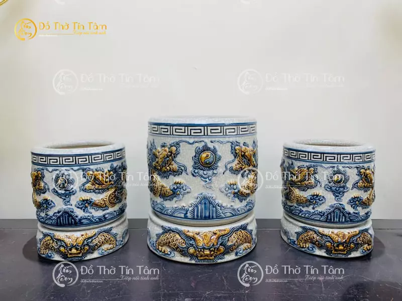 Bát Hương Men Rạn đắp nổi Bát Tràng