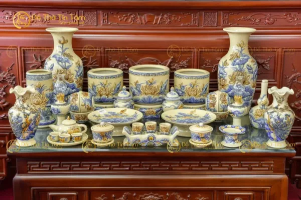 Bộ Đồ Thờ Bát Tràng Men Hoàng Thổ