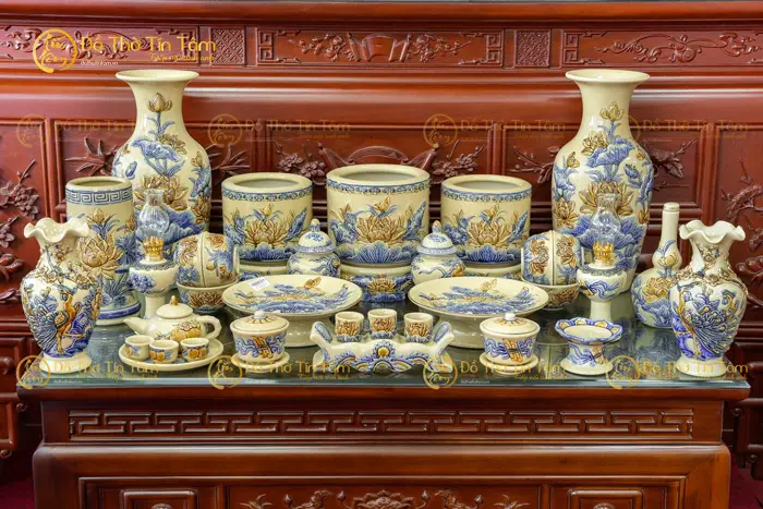 Bộ Đồ Thờ Bát Tràng Men Hoàng Thổ