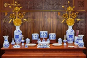 Bộ Đồ Thờ Gia tiên Men Lam Bát Tràng