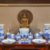 Bộ Đồ Thờ Phật Men Lam Họa Tiết Hoa Sen