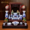 Bộ Đồ Thờ Thần Tài- Thổ Địa Men Lam Bát Tràng