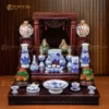 Bộ Đồ Thờ Thần Tài - Thổ Địa Men Lam Họa Tiết Hoa Sen