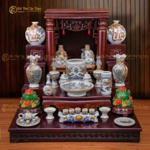 Bộ Đồ Thờ Thần Tài -Thổ Địa Men Rạn Họa Tiết Sen Rồng