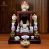 Bộ đồ thờ Thần Tài Thổ Địa men lam họa tiết sen rồng vẽ vàng