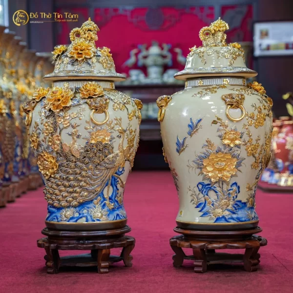Chóe Thờ Men Hoàng Tộc Vẽ Vàng Bát Tràng