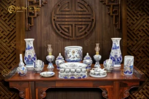Đồ Thờ Thần Linh Men Lam Vẽ Vàng Bát Tràng