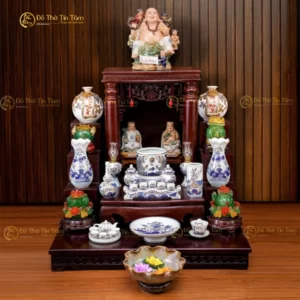 Đồ Thờ Thần Tài - Thổ Địa Men Lam Họa Tiết Sen Rồng Vẽ Vàng