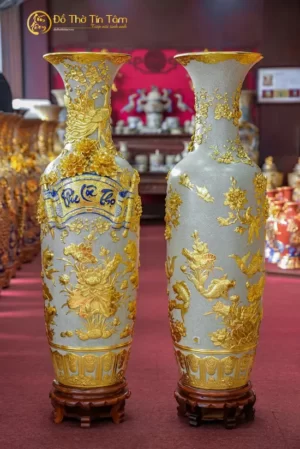 Đôi Lộc Bình Phúc Lộc Thọ Dát Vàng Bát Tràng