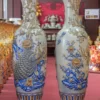 Đôi Lục Bình Bát Tràng Họa Tiết Công Đào Men Rạn
