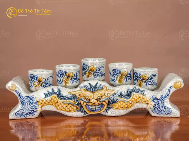 Khay sếp 5 chén bộ đồ thờ bát tràng