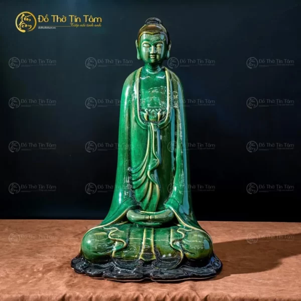 Tượng Phật An Nhiên Bát Tràng Men Xanh Ngọc Lục