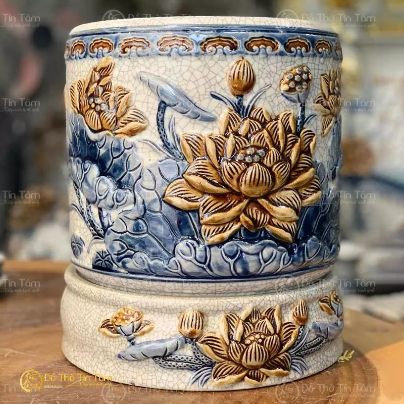 bát hương vẽ sen bộ đồ thờ phật