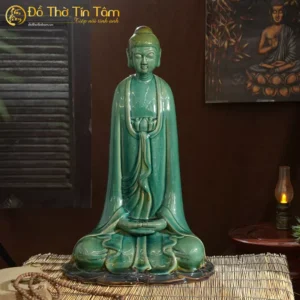 Tượng Phật An Nhiên Men Xanh Lá Đậm