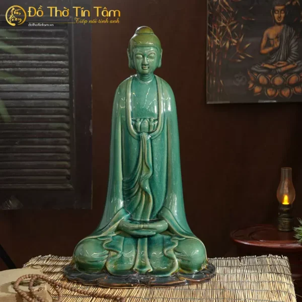 Tượng Phật An Nhiên Men Xanh Lá Đậm