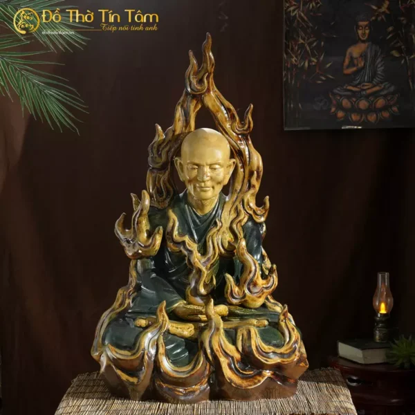 Tượng gốm Bồ tát Thích Quảng Đức men xanh Bát Tràng