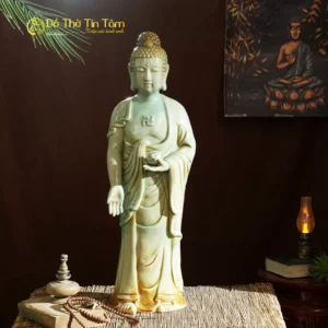 Tượng A di đà gốm Bát Tràng men bạch ngọc đẹp