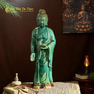 Tượng A di đà đứng men xanh ngọc bích Bát Tràng