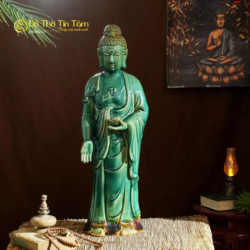 Tượng A di đà đứng men xanh ngọc bích Bát Tràng