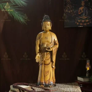 Tượng Phật A Di Đà đứng men hoàng thổ