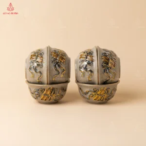 Bộ 6 bát thờ cuốn thư men rạn vẽ vàng
