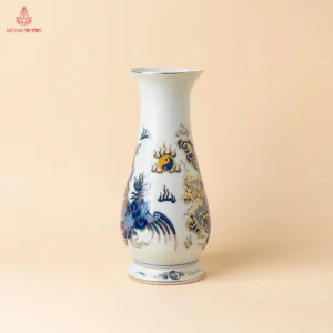 Lọ huệ men lam vẽ vàng họa tiết rồng