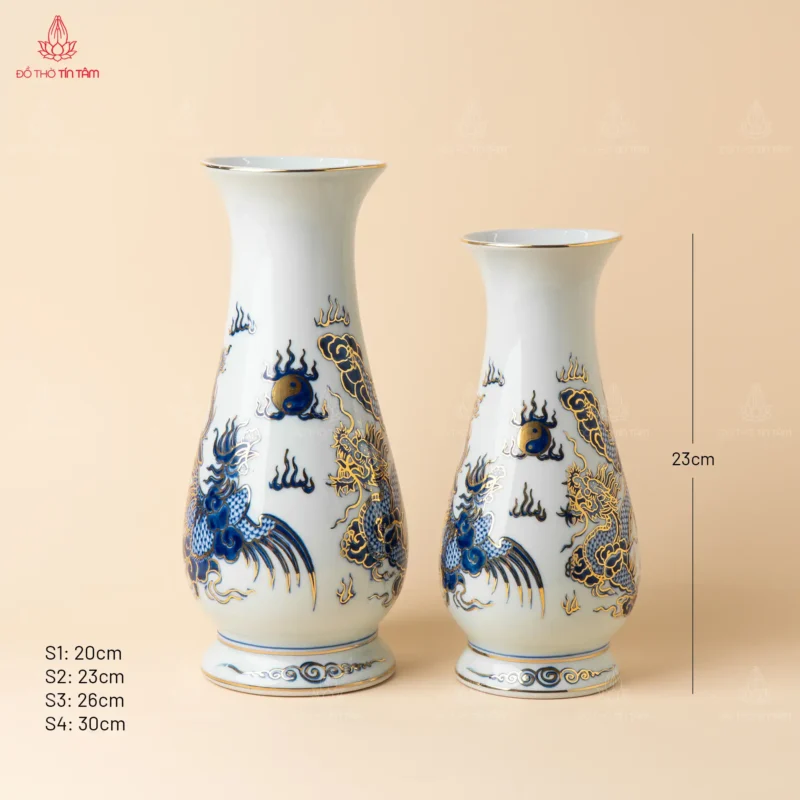 Lọ huệ men lam vẽ vàng họa tiết rồng