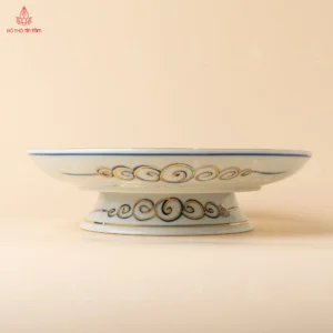 Mâm bồng men lam vẽ vàng họa tiết rồng