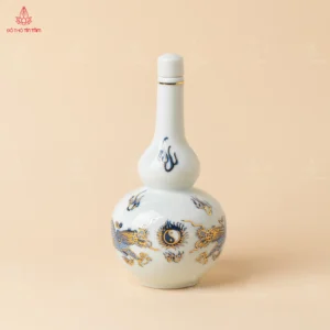 Nậm rượu men lam vẽ vàng họa tiết rồng
