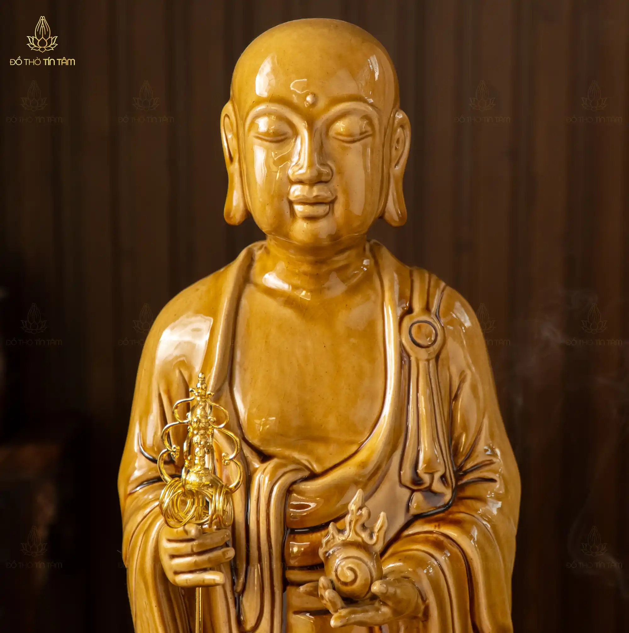 Tượng Bồ Tát Địa Tạng Men Hoàng Thổ - 2 Tượng Bồ Tát Địa Tạng Men Hoàng Thổ