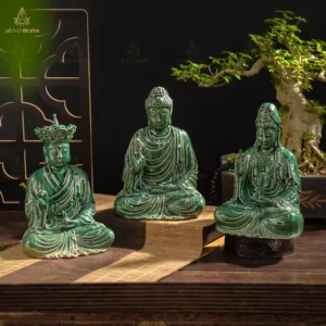 Bộ Tượng Phật Sa Bà Tam Thánh Men Xanh Ngọc
