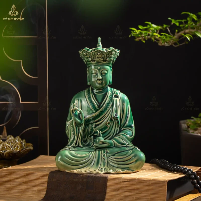 Bộ Tượng Phật Sa Bà Tam Thánh Men Xanh Ngọc