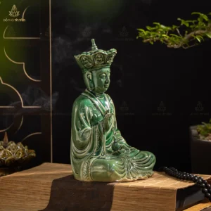 Bộ Tượng Phật Sa Bà Tam Thánh Men Xanh Ngọc
