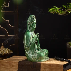 Bộ Tượng Phật Sa Bà Tam Thánh Men Xanh Ngọc