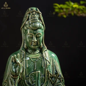 Bộ Tượng Phật Sa Bà Tam Thánh Men Xanh Ngọc