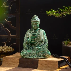 Bộ Tượng Phật Sa Bà Tam Thánh Men Xanh Ngọc
