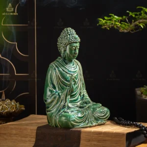 Bộ Tượng Phật Sa Bà Tam Thánh Men Xanh Ngọc