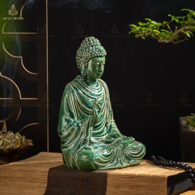 Bộ Tượng Phật Sa Bà Tam Thánh Men Xanh Ngọc