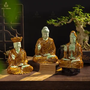 Bộ Tượng Sa Bà Tam Thánh Men Hoàng Thổ Gấm Bát Tràng