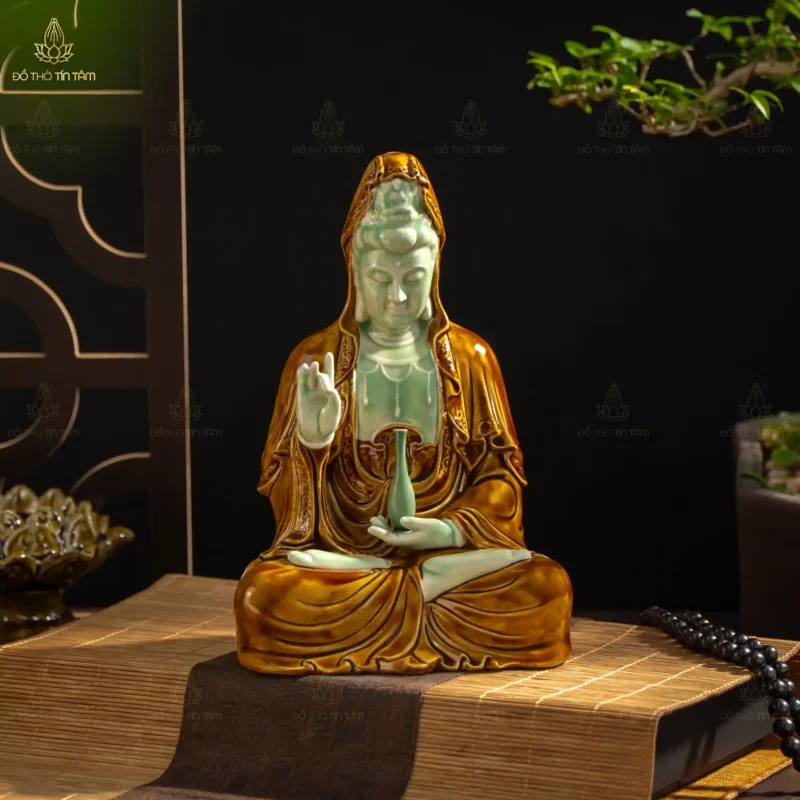Bộ Tượng Sa Bà Tam Thánh Men Hoàng Thổ Gấm Bát Tràng