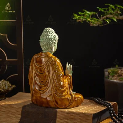 Bộ Tượng Sa Bà Tam Thánh Men Hoàng Thổ Gấm Bát Tràng