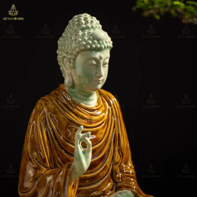 Bộ Tượng Sa Bà Tam Thánh Men Hoàng Thổ Gấm Bát Tràng