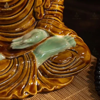 Bộ Tượng Sa Bà Tam Thánh Men Hoàng Thổ Gấm Bát Tràng
