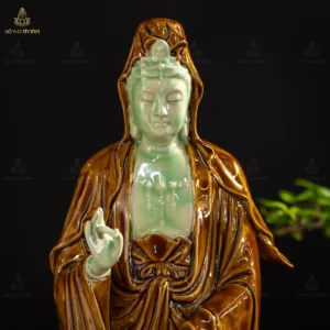 Tượng Bồ Tát Quán Âm Men Hoàng Thổ Gấm