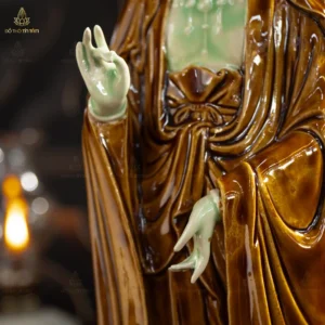 Tượng Bồ Tát Quán Âm Men Hoàng Thổ Gấm