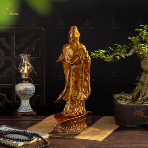 Tượng Bồ Tát Quán Âm Men Hoàng Thổ Gấm