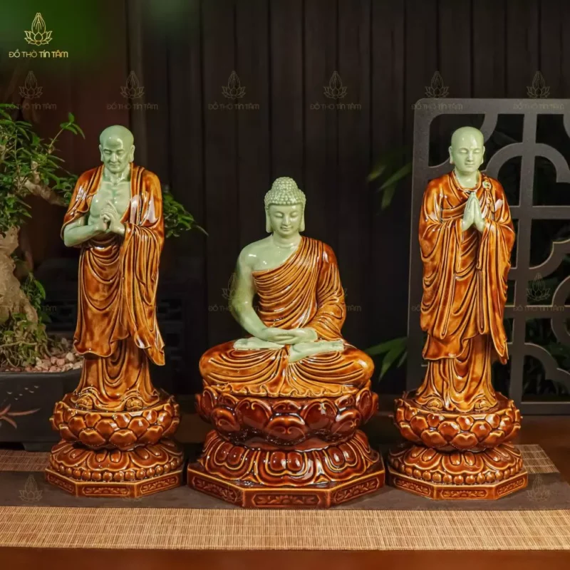 Bộ Tượng Gốm Sa Bà A Nan Ca Diếp Tọa Sen