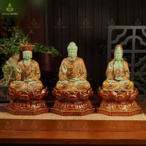 Bộ Tượng Sa Bà Tam Thánh Tọa Sen Men Mát-