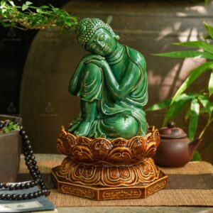 Tượng Phật An Nhiên Ngồi Đài Sen Men Xanh Lá